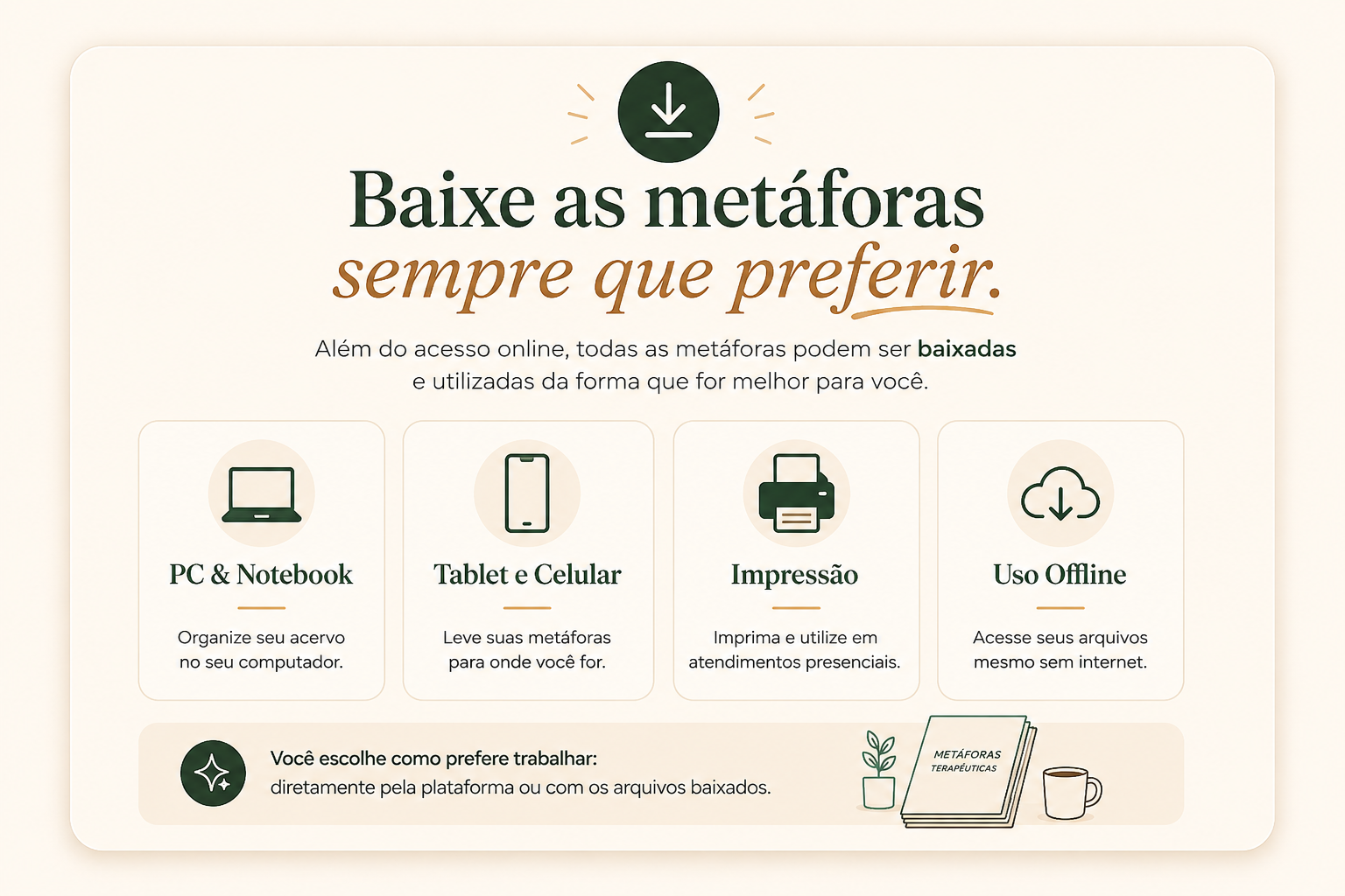 Pessoa baixando metáforas terapêuticas do computador